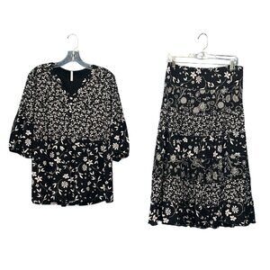 Passports Black & White Floral Skirt Set XL